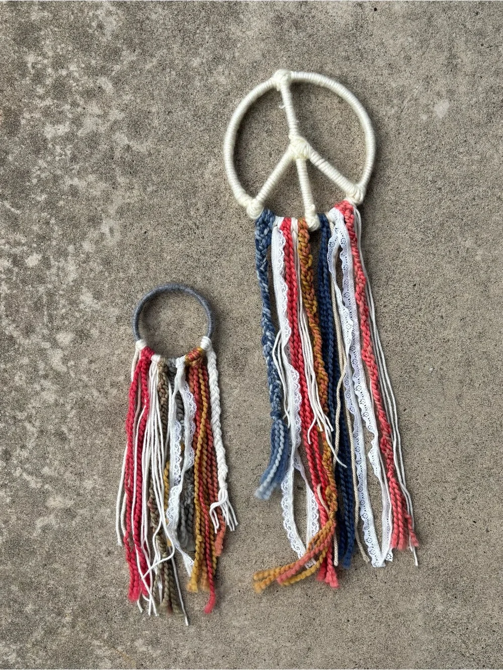 Boho peace sign wall tassel decor big and small cottage fairy coastal dorm decor